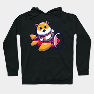 Cute baby shiba inu dog driving plane cartoon Hoodie